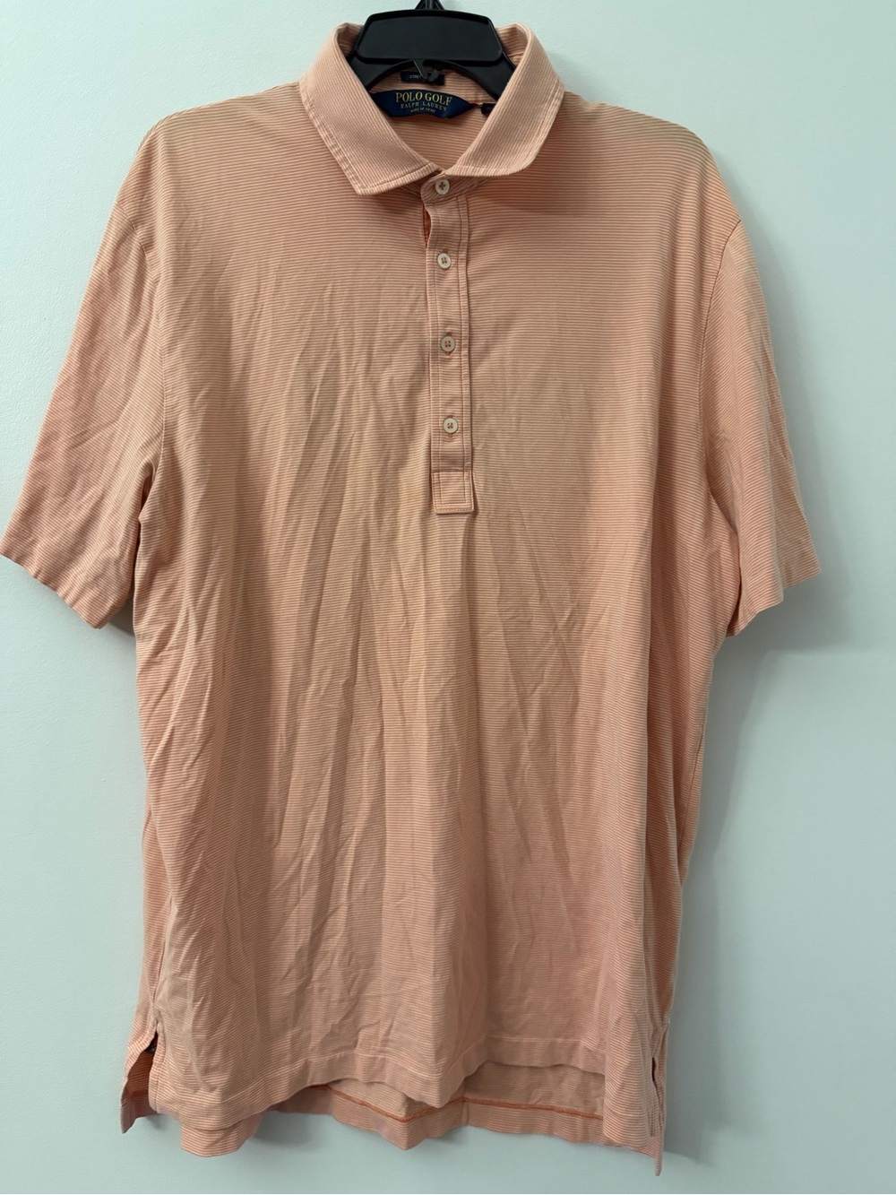 Polo Golf Ralph Lauren Stretch Lisle Polo Shirt Men Large Salmon Peach Stripe